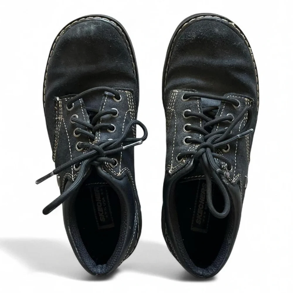 Skechers 90s Vintage Black Oxford Lace Up Chunky Heel Shoes - Picture 3 of 7